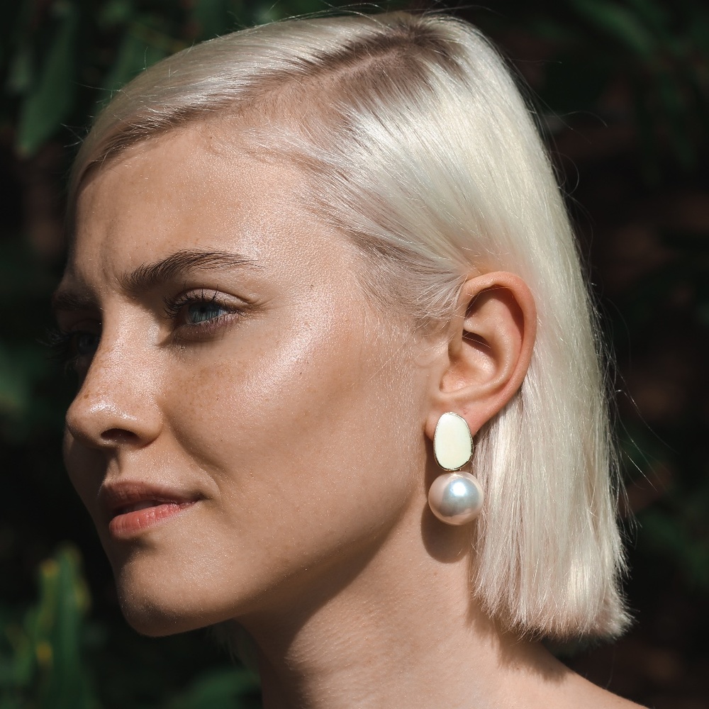 Pearl Geometric Drop Earrings